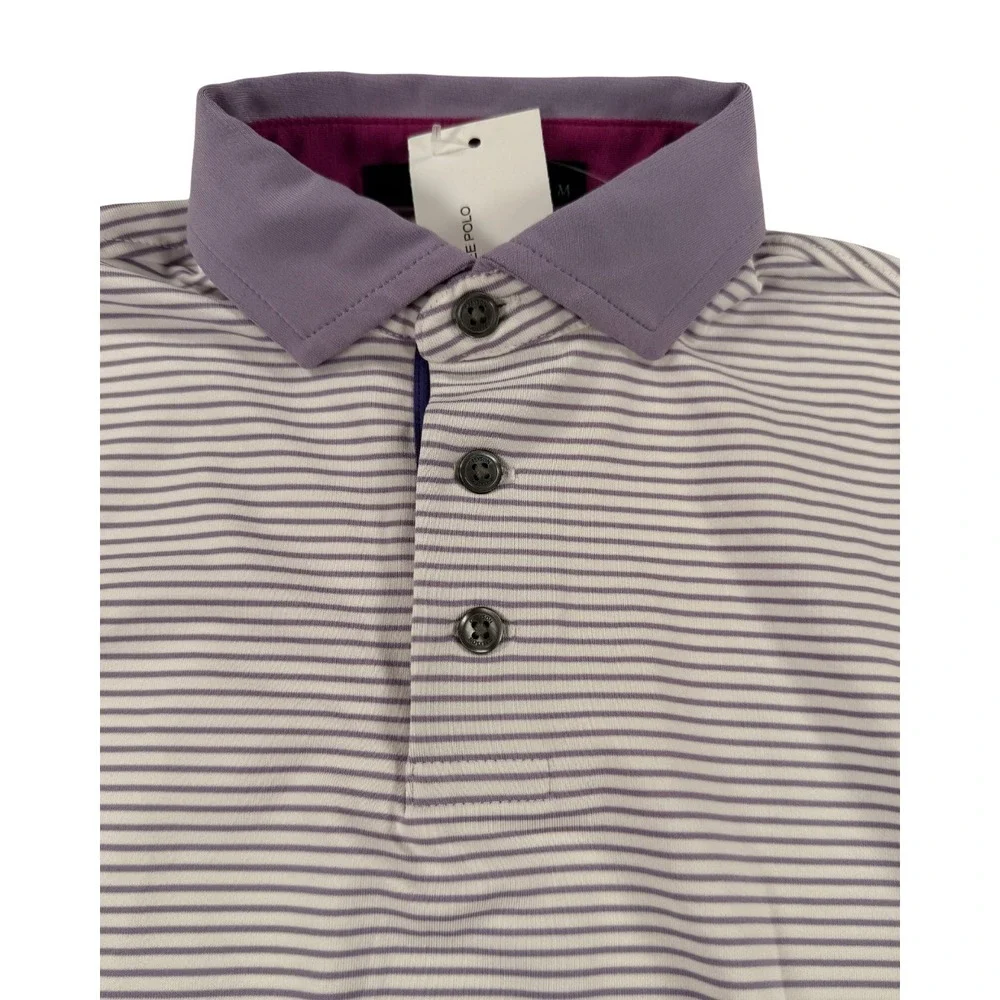 NWT Greyson Youth‎ Polo Shirt Boys Medium Purple Stripe Golf Performance Stretch